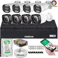 Kit 8 Câmeras Segurança Full Hd 1080p 2mp Bullet 20m Infra C/4 Full Color+dvr Intelbras 1008c 500gb