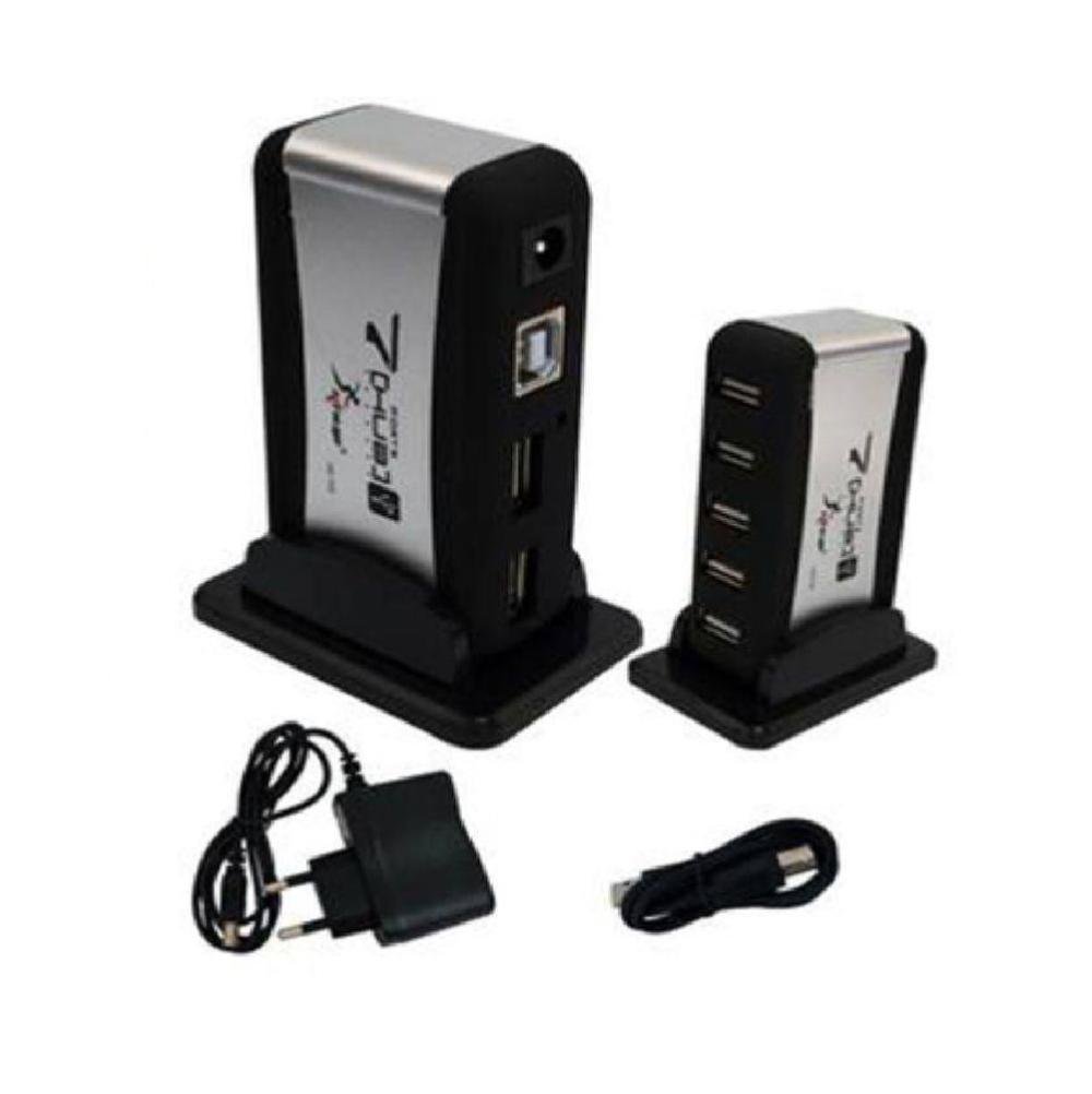 Mini Hub USB 2.0 Knup, 7 Portas em Torre, Fonte de Alimentação