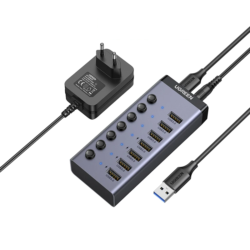 Usbhub Ugreen 5gbps 7 Portas Usb3.0 Divisor Com Interruptor Individual Com 12v Hub Usb 3.0 7 Em 1