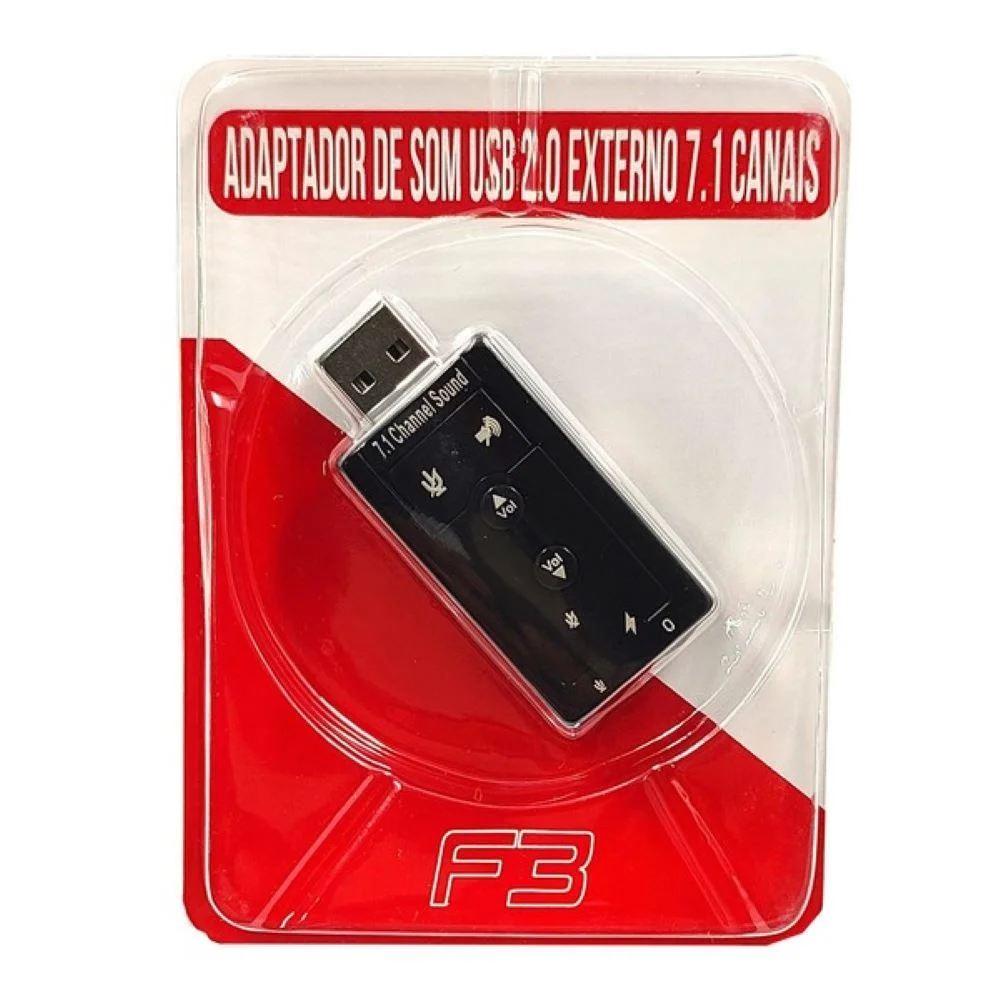 Imagem 3 de 3 do produto Adaptador De Som Usb F3, 7.1 Canais, Plug And Play, Controle De Volume, Mic E Audio - Jc-7.1 1242