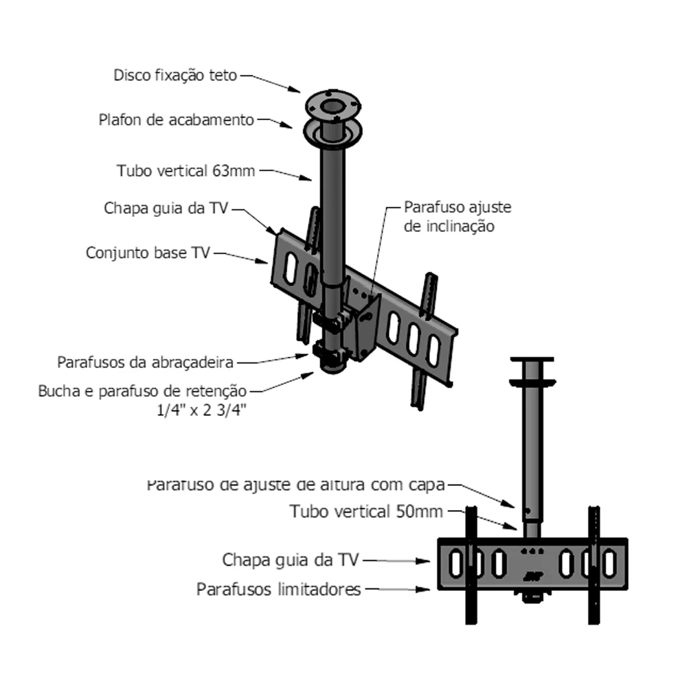 Imagem 3 de 5 do produto Suporte Tv Teto Telescópio 360° 40 À 85" - Avatron Spf-60ttg-b Cor:preto