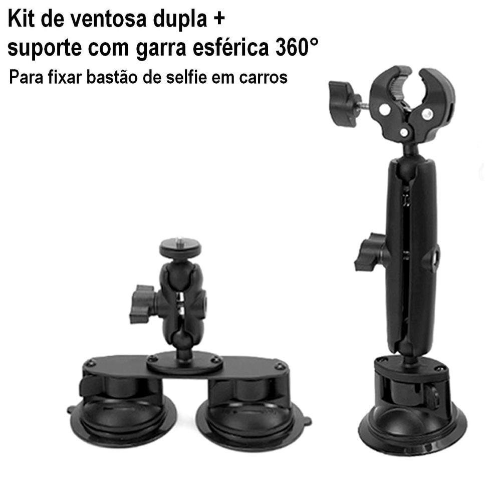 Ventosa Dupla + Suporte Garra Para Bastão De Selfie Em Carro