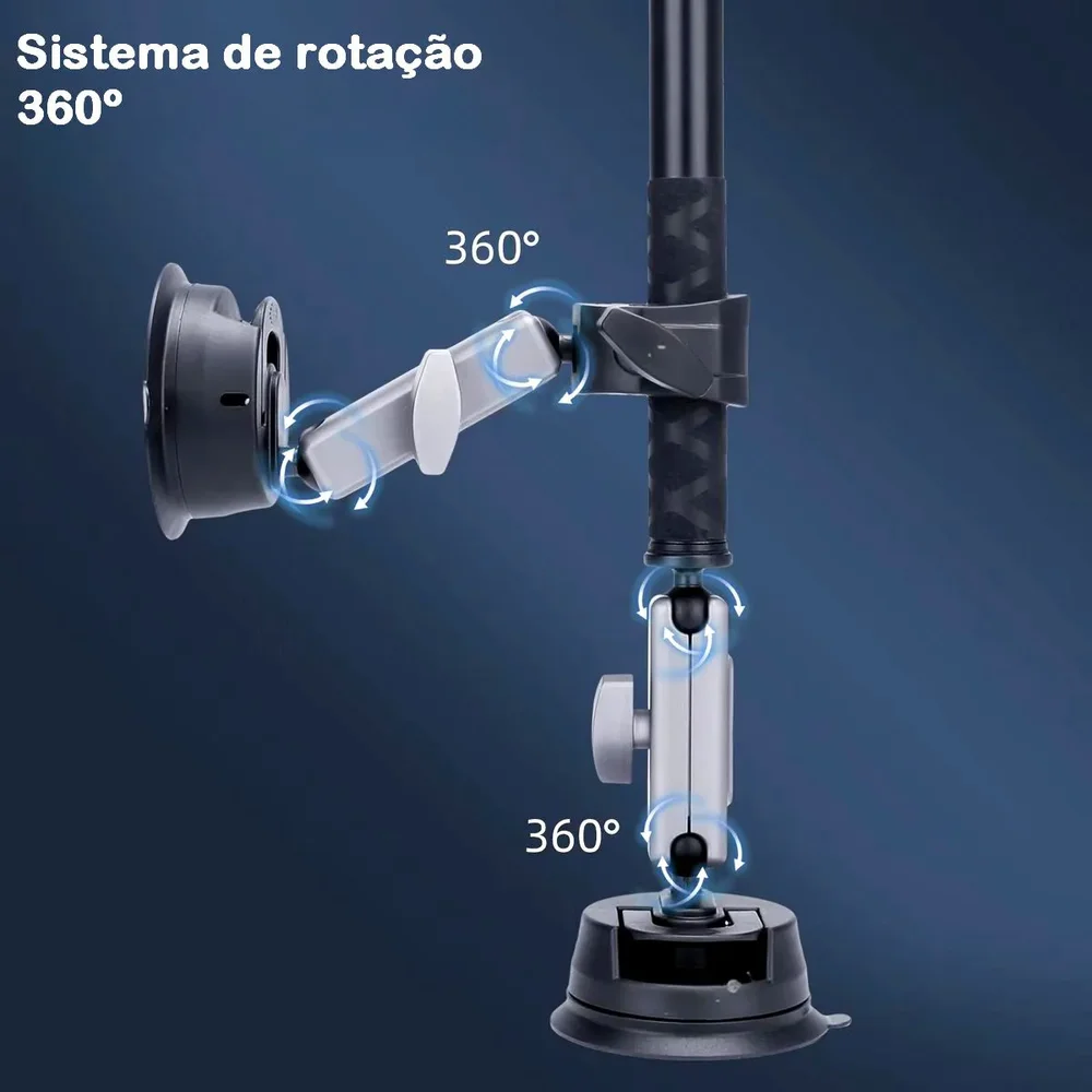 Kit Ventosas + Suporte Garra + Bastão de Selfie de 2 metros