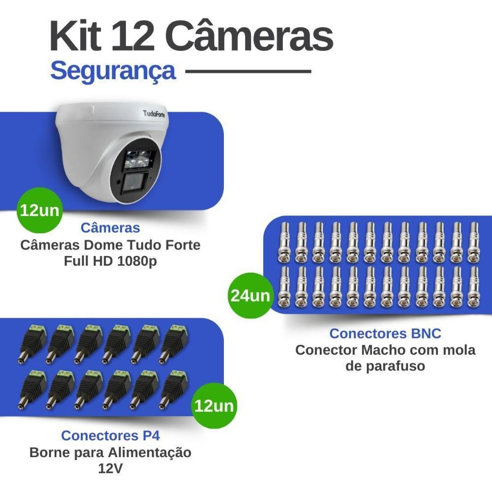 Imagem 3 de 5 do produto Kit 12 Câmeras De Segurança Dome Interna Full Hd 1080p Com Visão Noturna De 20 Metros E Lente 2.8mm Tudo Forte + Conectores