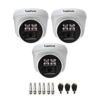 Kit 3 Câmeras De Segurança Dome Interna Full Hd 1080p Com Visão Noturna De 20 Metros E Lente 2.8mm Tudo Forte + Conectores