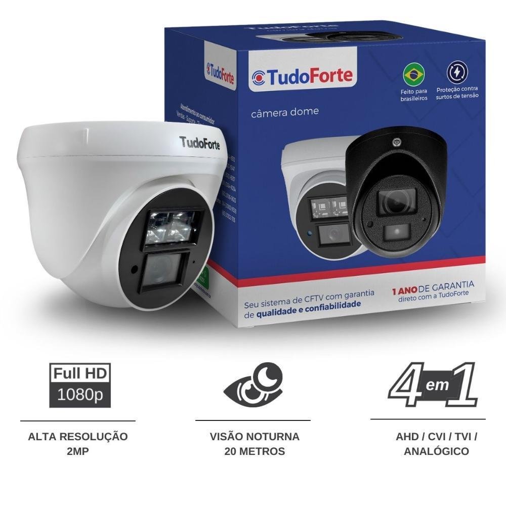 Kit 10 Câmeras De Segurança Dome Interna Full Hd 1080p Com Visão Noturna De 20 Metros E Lente 2.8mm Tudo Forte + Conectores