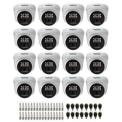 Kit 16 Câmeras De Segurança Dome Interna Full Hd 1080p Com Visão Noturna De 20 Metros E Lente 2.8mm Tudo Forte + Conectores