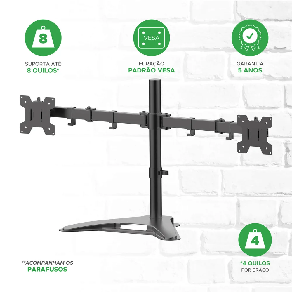 Imagem 2 de 4 do produto Suporte Mesa Duplo Ajustável P/ Tv E Monitor De 13'' A 32''