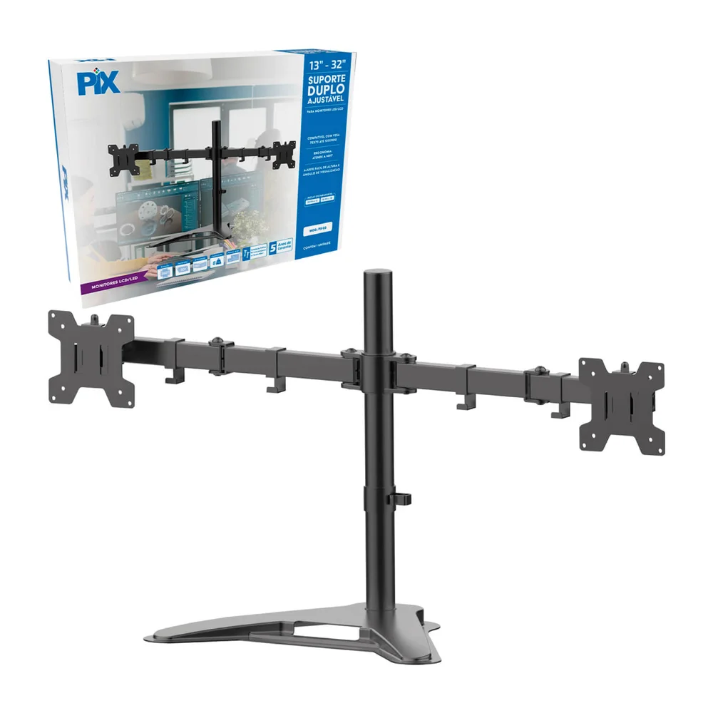 Imagem 4 de 4 do produto Suporte Mesa Duplo Ajustável P/ Tv E Monitor De 13'' A 32''