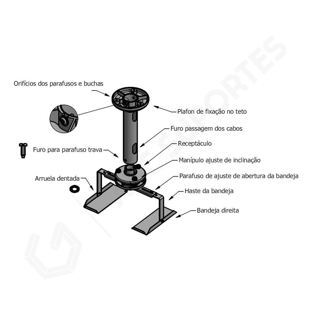 Imagem 4 de 4 do produto Suporte Projetor Mini Teto Com Bandeja - Avatron Sba-112m-w Cor:branco