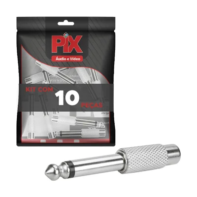 10x Plug Adaptador P10 Mono Para Jack Rca Fêmea Profissional
