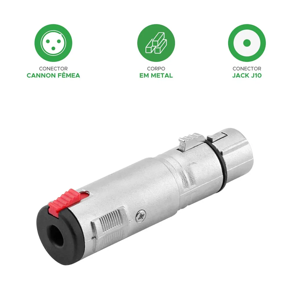 Imagem 2 de 4 do produto Adaptador Canon Xlr Fêmea X Jack P10 Fêmea Emenda Conector C/ Trava