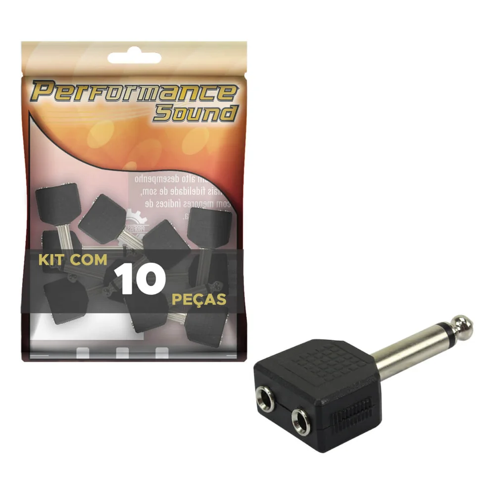 Imagem 2 de 4 do produto 10x Adaptador P10 Macho Mono X Duplo J2/p2 Fêmea Mono