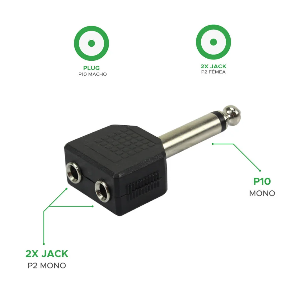 Imagem 4 de 4 do produto 10x Adaptador P10 Macho Mono X Duplo J2/p2 Fêmea Mono