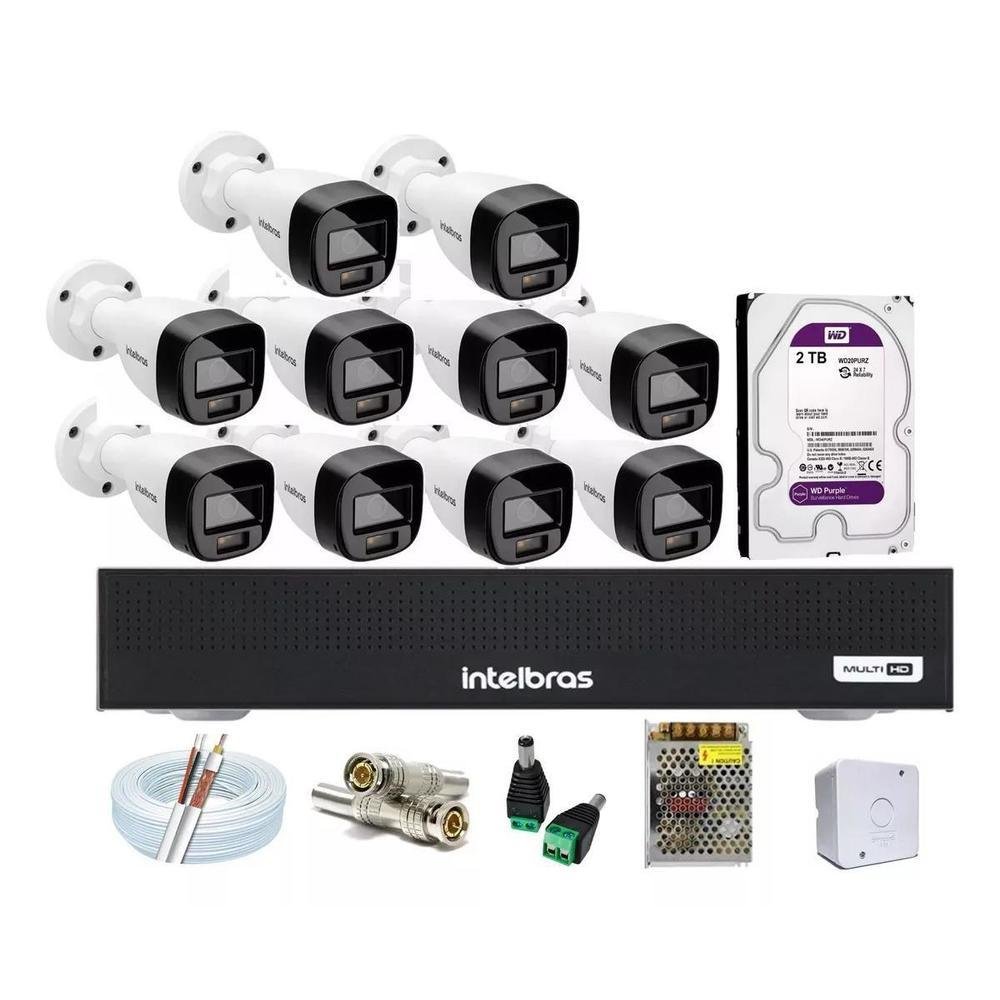 Kit 10 Cameras  Intelbras 1120b Full Color, Dvr 16 Canais Hd 2TB