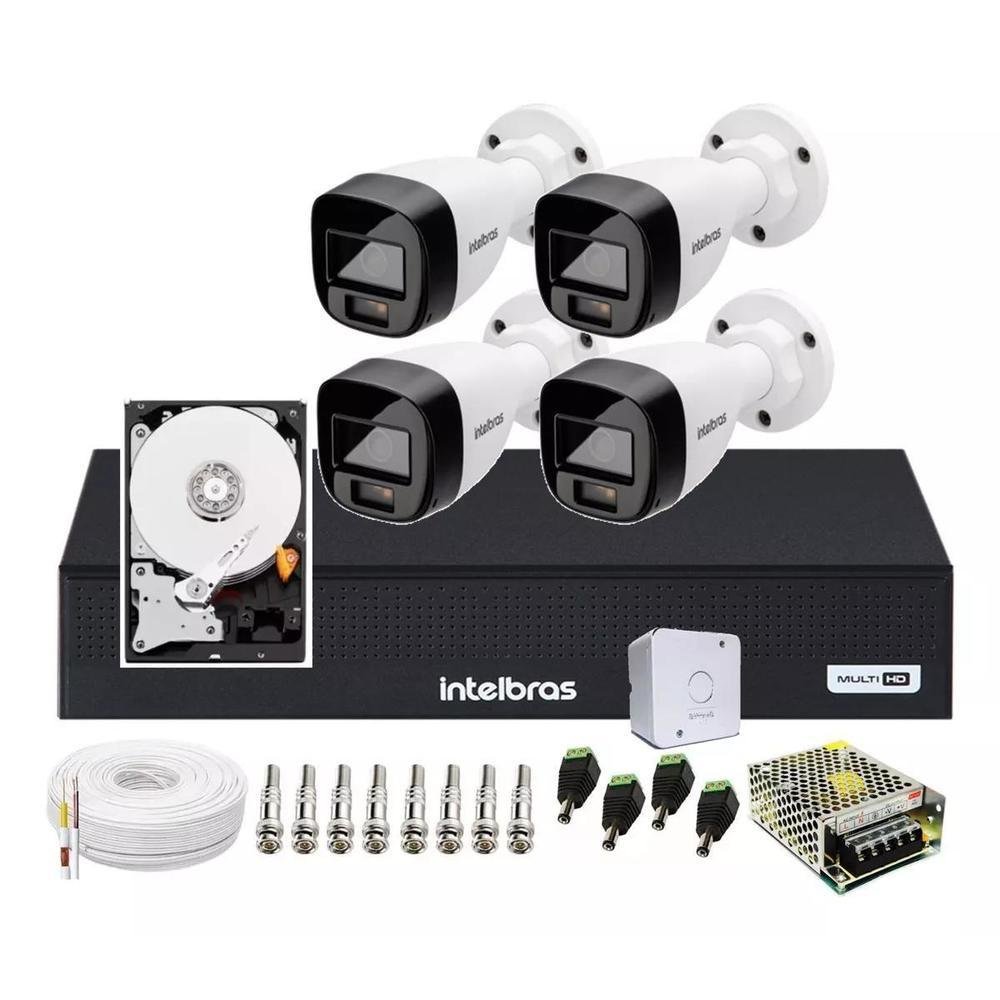 Kit 4 Cameras Intelbras 1120 Full Color, Dvr 4 Canais C/ Hd 500 Gb
