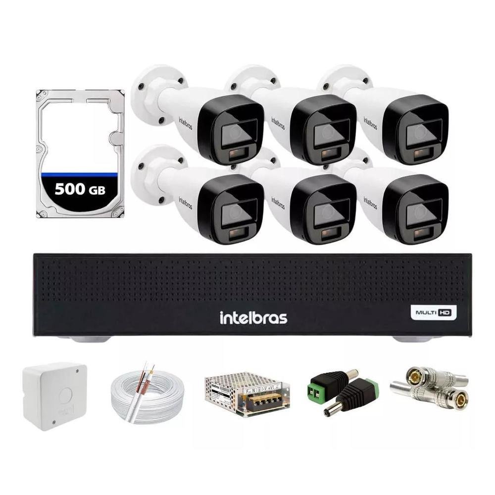 Kit Intelbras 6 Cameras 1120b Full Color Vhd ,dvr 8 Mhdx 1008 C/hd 500gb Kit Intelbras 6 Cameras 1120b Full Color Vhd ,dvr 8 Mhdx 1008 C/hd 500gb