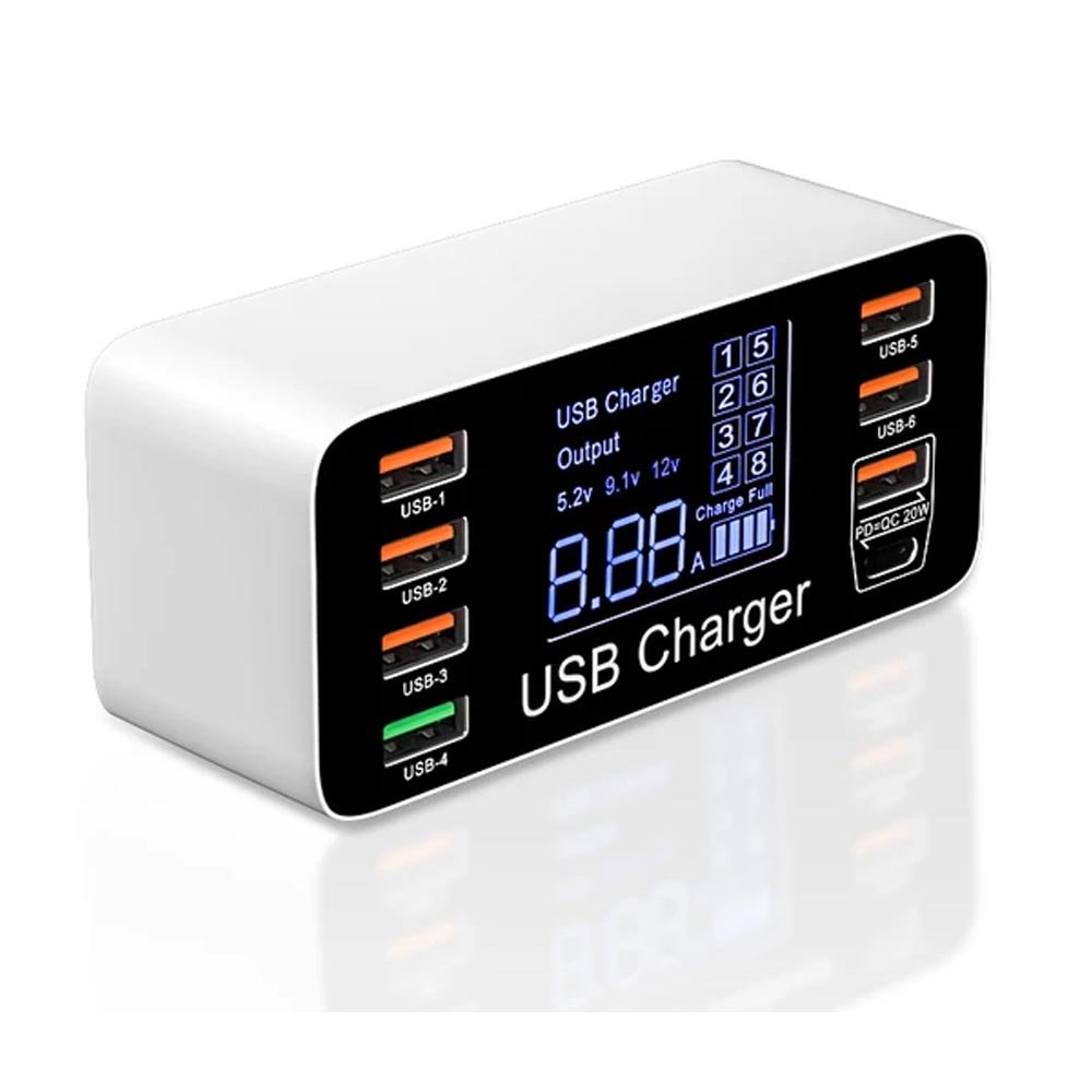 Estação De Carregamento Inteligente Usb Fast Charger 8 Portas Qc + Pd 40w