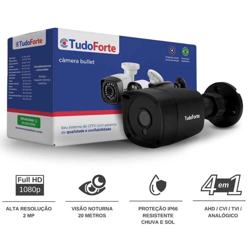 Imagem 4 de 5 do produto Kit 2 Câmeras De Segurança Tudo Forte Bullet Black, Full HD 1080p, 2MP, Visão Noturna De 20 Metros, Lente 2.8mm + Conectores