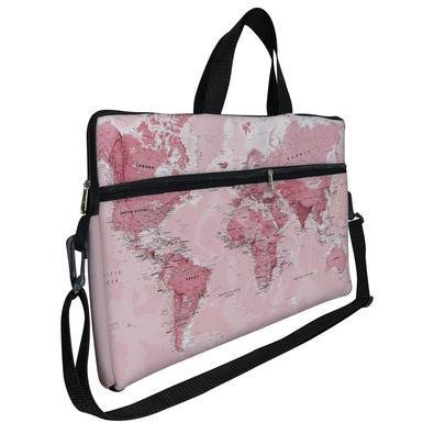 Case Capa Maleta Premium Para Notebook Laptop De 17 E 17,3 Com Alça De Mão Alça De Ombro E Zíper Lateral - Mapa Rosa