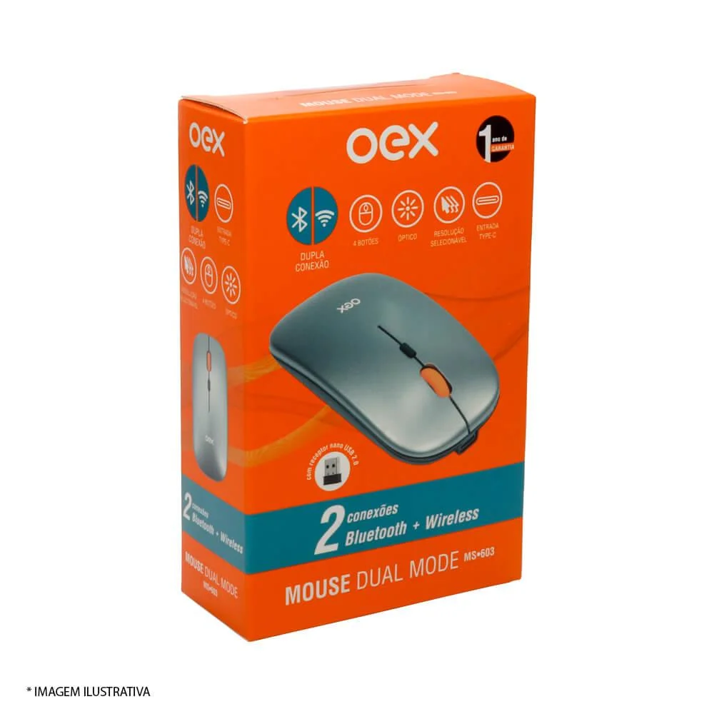Imagem 5 de 5 do produto Mouse S/ Fio Oex Dual Mode Ms603 Cinza