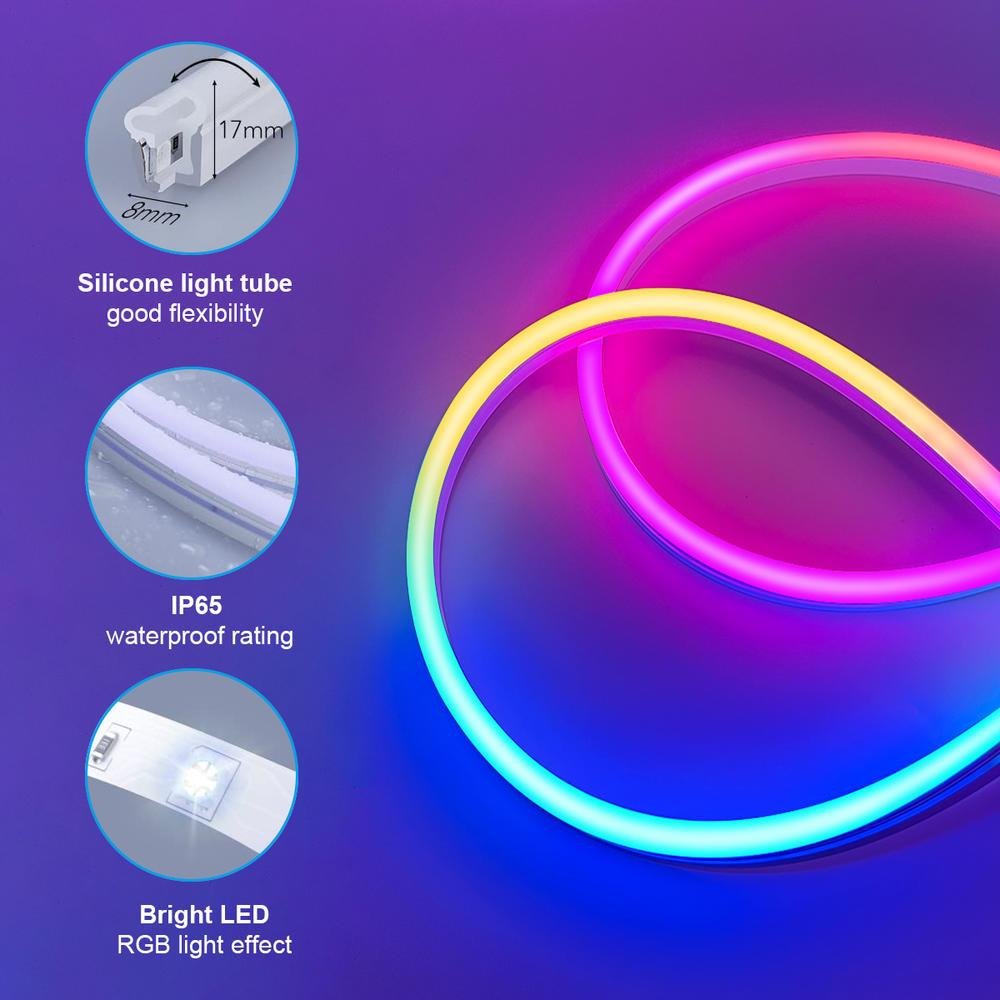 Imagem 2 de 5 do produto Fita Led Neon RGBIC  Flexível inteligente com Alexa e Ok Google Wifi + App Tuya Smart