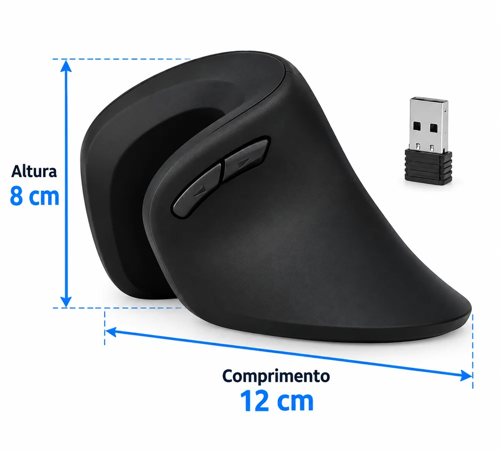 Imagem 4 de 5 do produto Mouse Óptico Vertical Mão Direita Bluetooth Com Bateria Recarregavel
