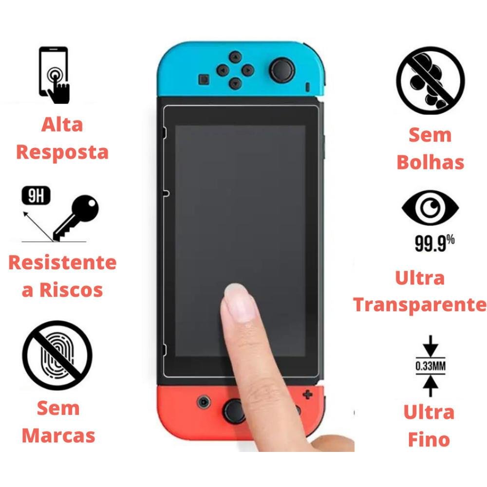 Imagem 2 de 5 do produto Kit 2 Peliculas De Vidro Temperado Resistente 0,3 Mm 9h Proteção Para Tela Visor Compatível Nintendo Switch