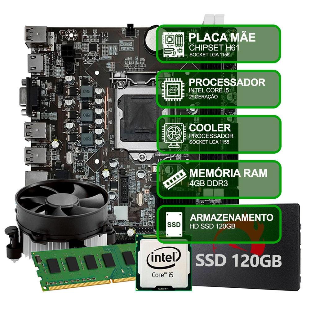 Kit Upgrade Intel Core I5 2ª Geração, 4gb Ram, SSD 120GB, Conexões Usb/vga/hdmi/lan/som
