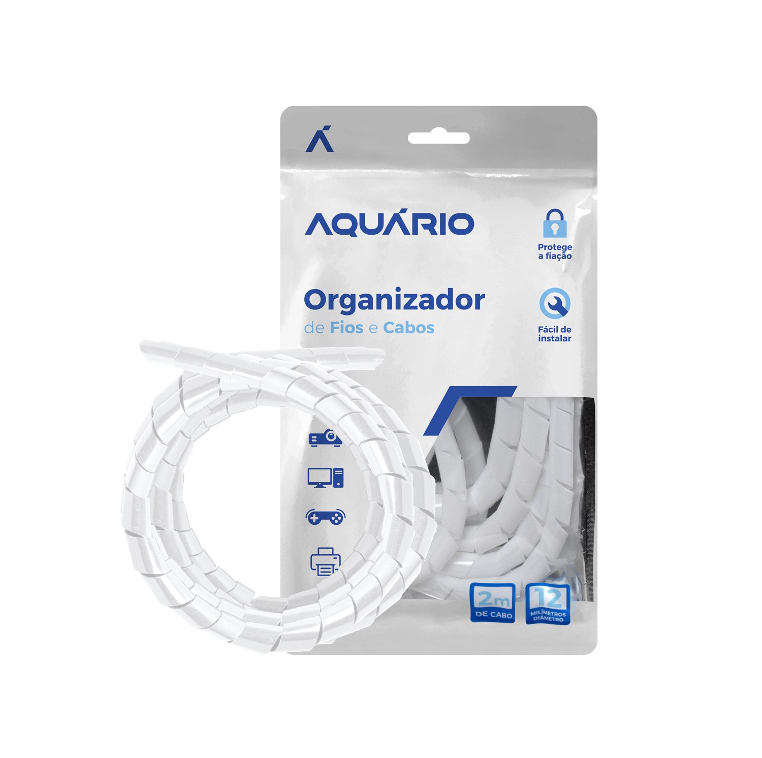 Organizador De Cabos Espiral 1/2" (12mm) X 2 Metros Branco - Aquário Cbo-201