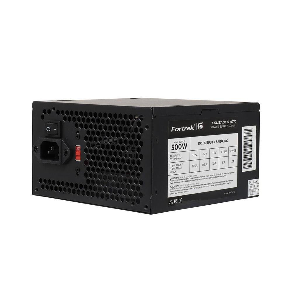 Imagem 2 de 5 do produto Fonte Atx 500w Fortrek Crusader, Bivolt Manual, Cooler 120mm, Preto - 76955