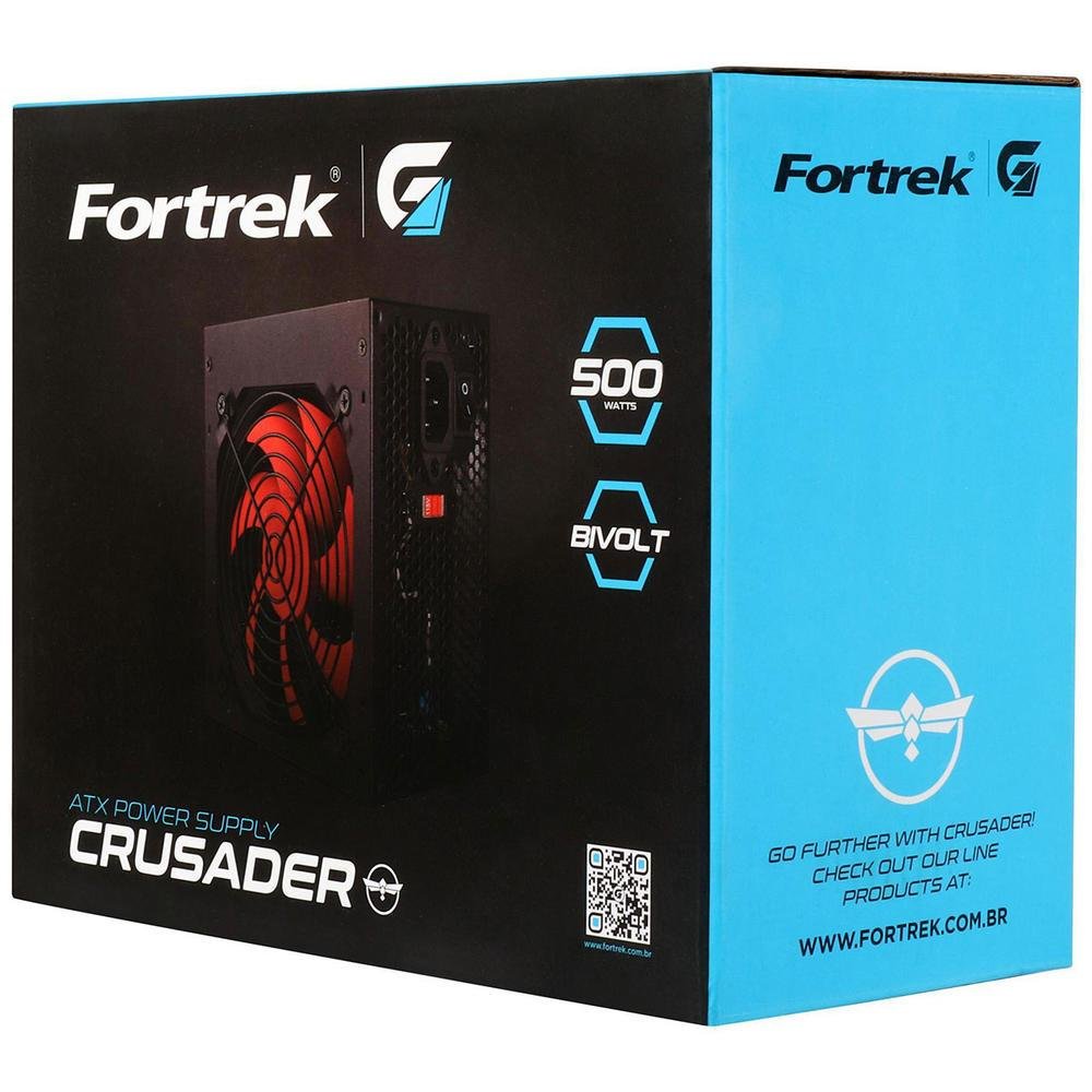 Imagem 3 de 5 do produto Fonte Atx 500w Fortrek Crusader, Bivolt Manual, Cooler 120mm, Preto - 76955