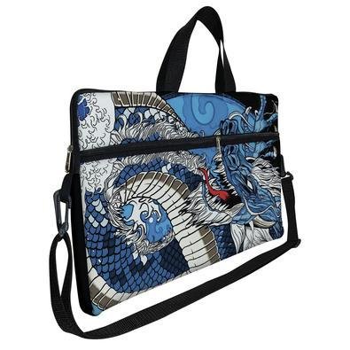 Case Capa Maleta Premium Para Notebook Laptop De 17 E 17,3 Com Alça De Mão Alça De Ombro E Zíper Lateral - Dragão Aqua