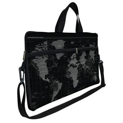 Case Capa Maleta Premium Para Notebook Laptop De 17 E 17,3 Com Alça De Mão Alça De Ombro E Zíper Lateral - Mapa Preto