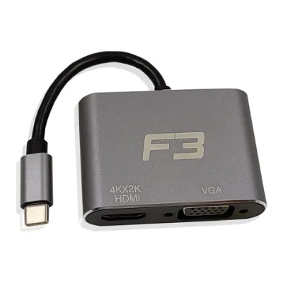 Cabo Adaptador 2 Em 1 Usb-c 3.1 Type-c Para HDMI 4k E Vga Jc-tyc-hdmivga F3