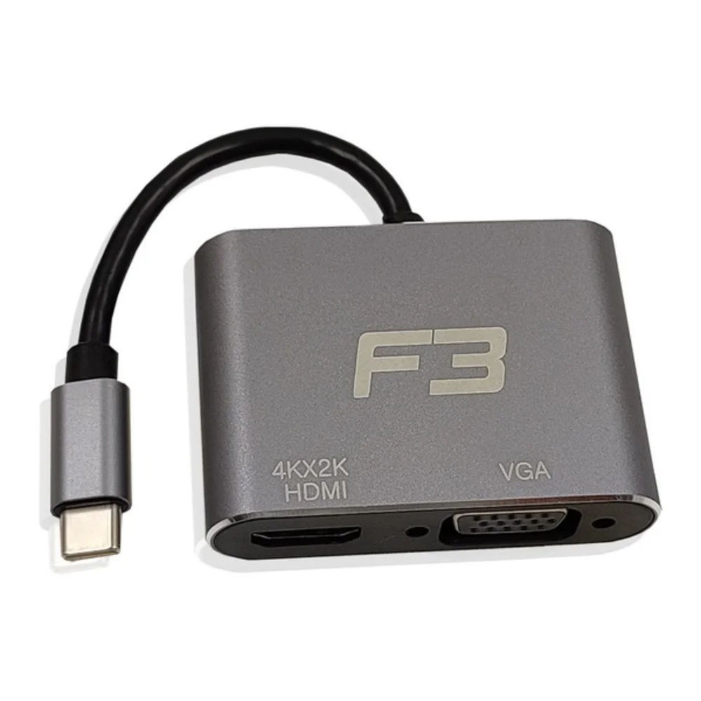 Imagem 2 de 5 do produto Cabo Adaptador 2 Em 1 Usb-c 3.1 Type-c Para HDMI 4k E Vga Jc-tyc-hdmivga F3