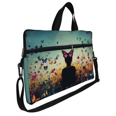 Case Capa Maleta Premium Para Notebook Laptop De 15,6 Com Alça De Mão Alça De Ombro E Zíper Lateral - Gatinha Borboleta