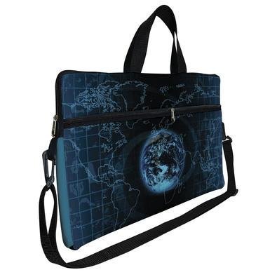 Case Capa Maleta Premium Para Notebook Laptop De 15,6 Com Alça De Mão Alça De Ombro E Zíper Lateral - Mapa Azul