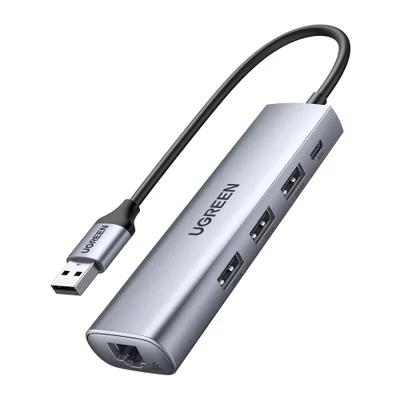 Adaptador Usb-c 3.0 Ugreen, Para Rj45 Gigabit 10-100-1000, Cinza, 3 USB - 60812