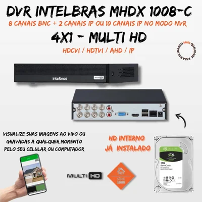 Kit Cftv 8 Câmeras Segurança Dome 1220 Full Hd Com Audio Microfone Dvr Mhdx 1008c Intelbras 1TB.