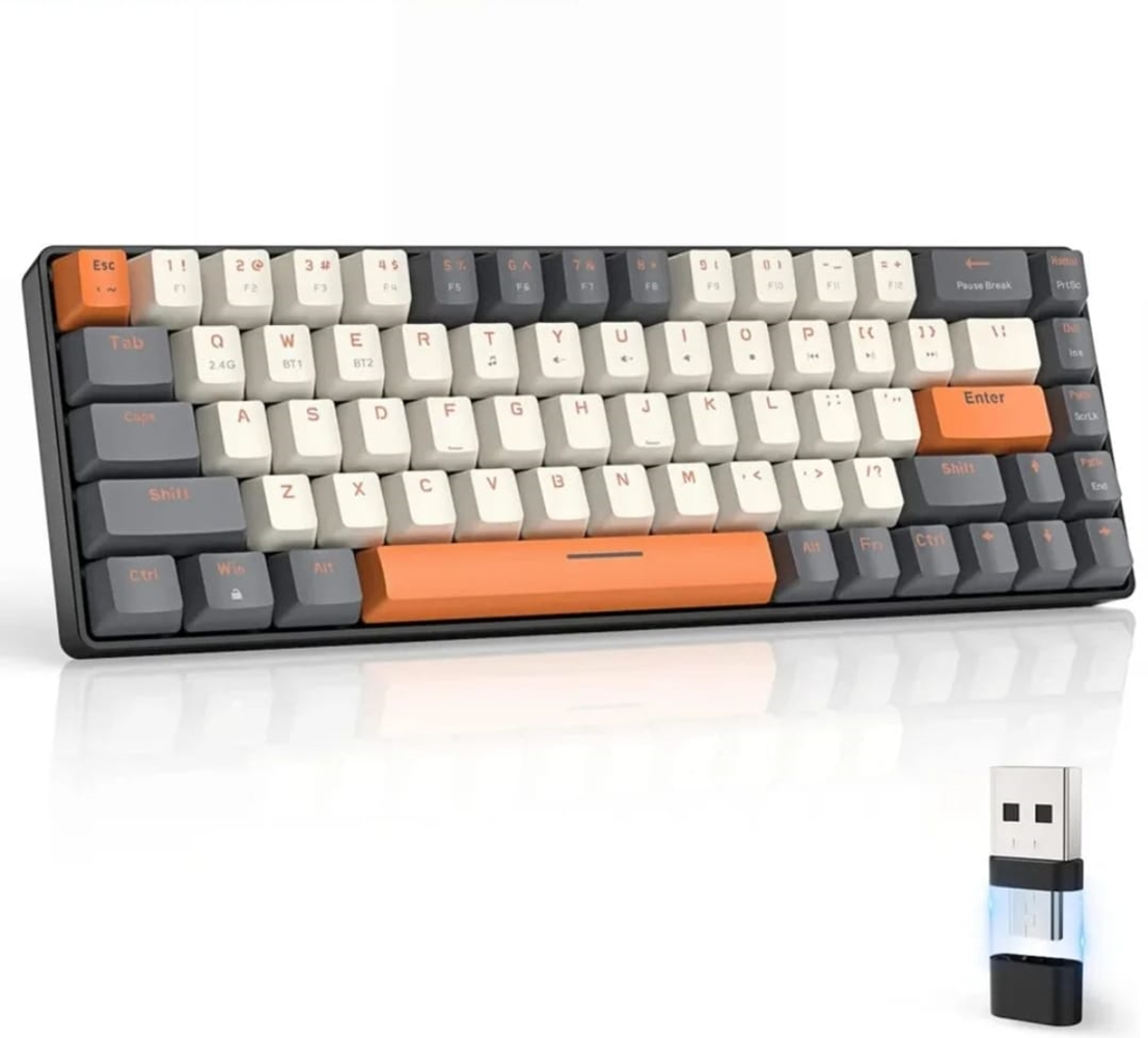 Teclado Mecanico K68 Mini Teclado Mecânico Formato 60% Sem Fio, Teclas Removíveis, Bluetooth1,bluetooth 2, 2.4g