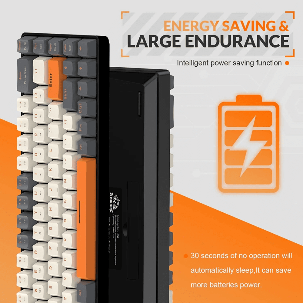 Imagem 3 de 5 do produto Teclado Mecanico K68 Mini Teclado Mecânico Formato 60% Sem Fio, Teclas Removíveis, Bluetooth1,bluetooth 2, 2.4g