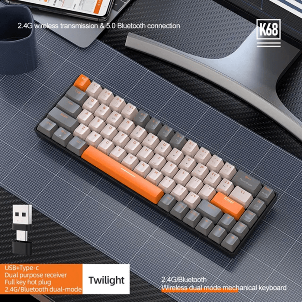 Imagem 4 de 5 do produto Teclado Mecanico K68 Mini Teclado Mecânico Formato 60% Sem Fio, Teclas Removíveis, Bluetooth1,bluetooth 2, 2.4g