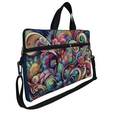 Case Capa Maleta Premium Para Notebook Laptop De 15,6 Com Alça De Mão Alça De Ombro E Zíper Lateral - Floral Abstrato