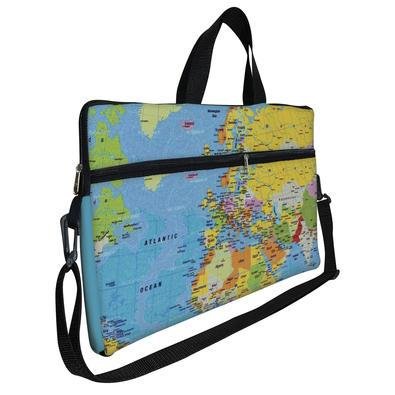 Case Capa Maleta Premium Para Notebook Laptop De 15,6 Com Alça De Mão Alça De Ombro E Zíper Lateral - Mapa Mundi Azul