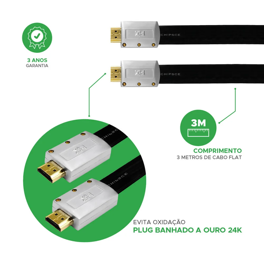 Imagem 2 de 5 do produto Cabo HDMI 3m 2.0 4k Ultrahd 3d 2160p Desmontável Conduíte
