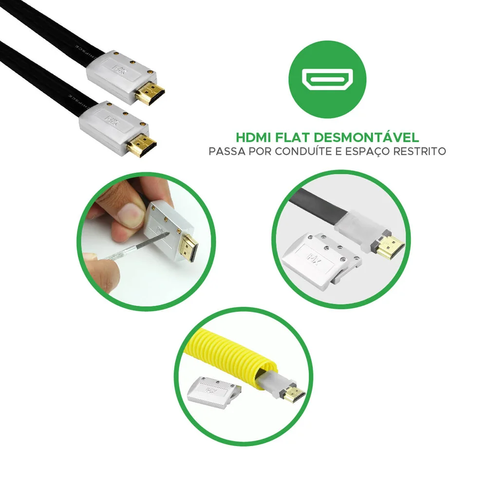 Imagem 3 de 5 do produto Cabo HDMI 3m 2.0 4k Ultrahd 3d 2160p Desmontável Conduíte
