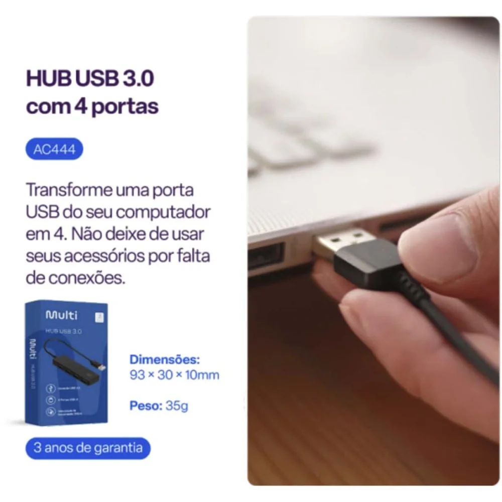 Imagem 5 de 5 do produto Hub Usb 3.0 Multi Ac444 4 Portas 5gbps - Preto