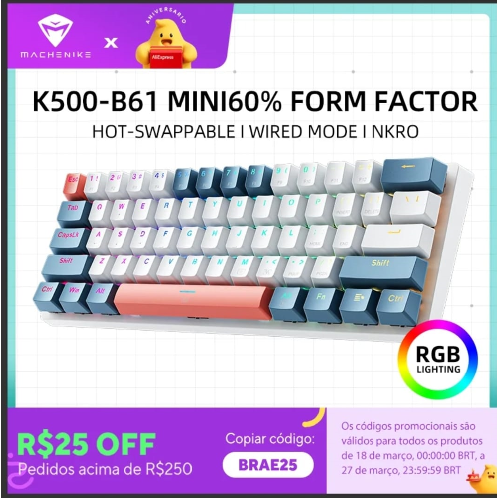 Imagem 4 de 5 do produto Teclado Mecanico K500-61 Mini Teclado Mecânico  Com Fio