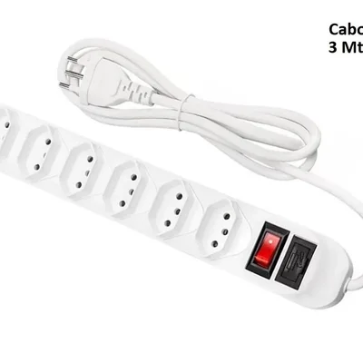 Filtro De Linha Régua Extensão Com 6 Tomadas 2p+t Com Cabo 3 Mts Bivolt